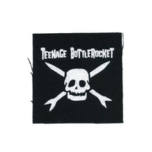 Load image into Gallery viewer, Image of a black patch against a white background. The patch says teenage bottlerocket in white text and below that is the teenage bottlerocket logo of a skull with cross arrows, also in white.

